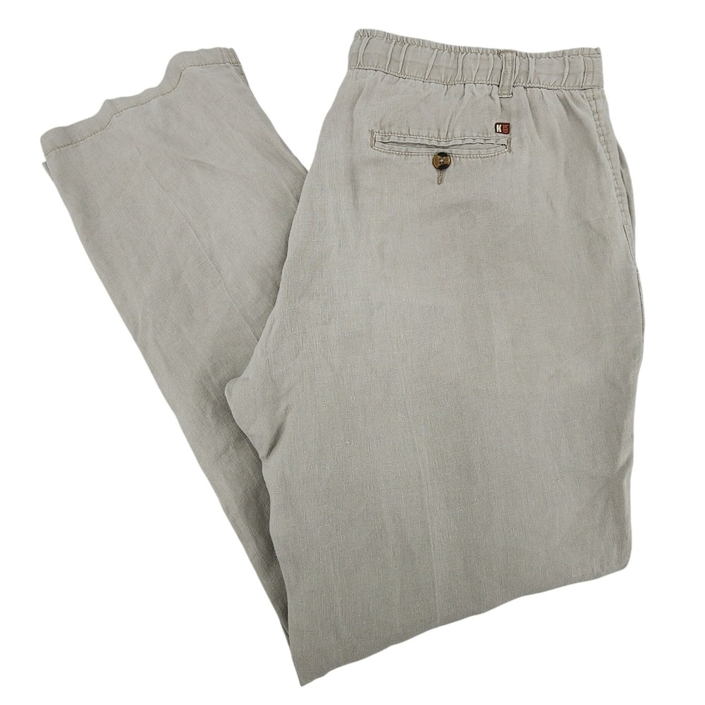 Kahala 38 Khaki Linen Drawstring Pants Beach Tropical Island Vacation Summer Men